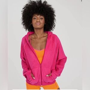 Aerie Offline Summer Lights Terry Full Zip Hoodie Fuchsia Small